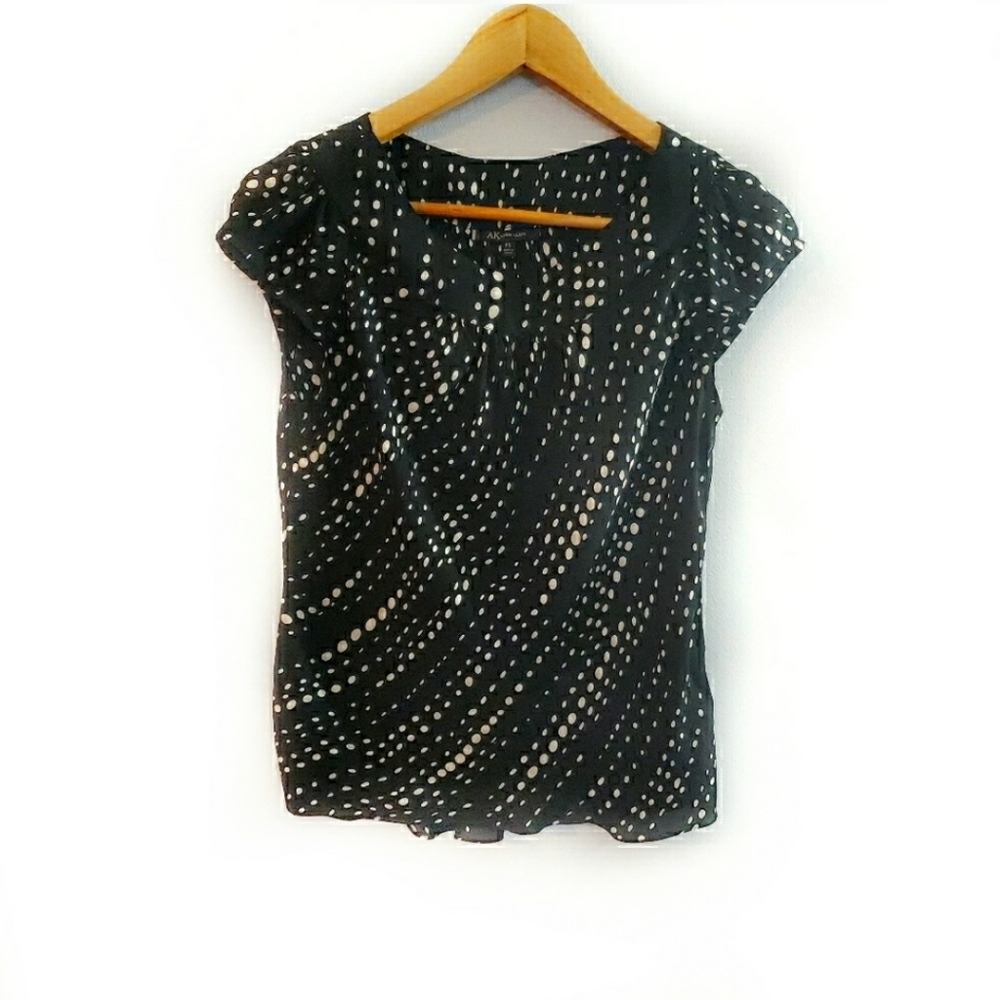 AK Anne Klein Black and White Polk a Dot Blouse